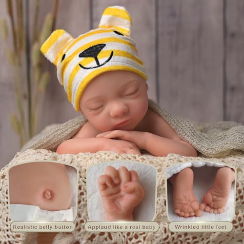 BABESIDE Lifelike Reborn Baby Doll 16 Inch Full Platinum Silicone Sleeping Girl with Gift Box B5536