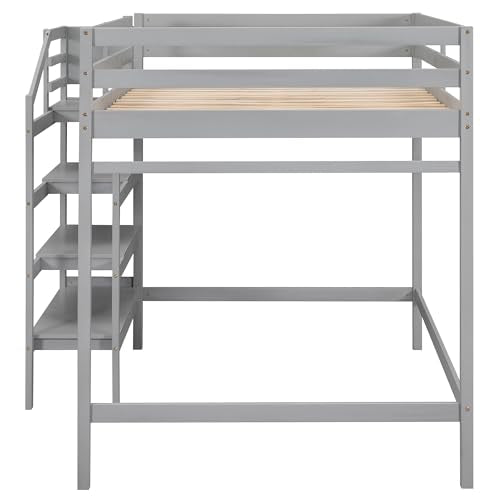 Harper & Bright Designs Full Loft Bed with Staircase and Storage Wardrobe, Gray G6357