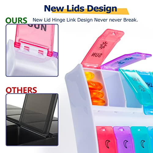 Mossime XL Large Pill Organizer 2 Times a Day, Weekly AM PM Pill Box with Hinged Lids E527161