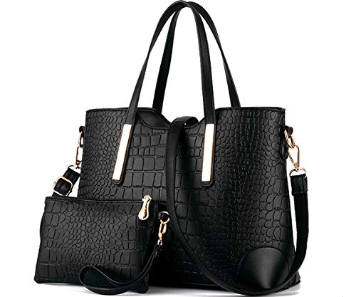 Women Handbags Tote Bag Faux Leather Top Handle Handbags Satchel Style Handbags Clutch Purse 2 Pcs Set