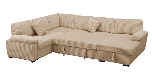 L-Shaped Pull Out Sleep Sofabed with Storage Chaise, Chenille Upholstered X30892