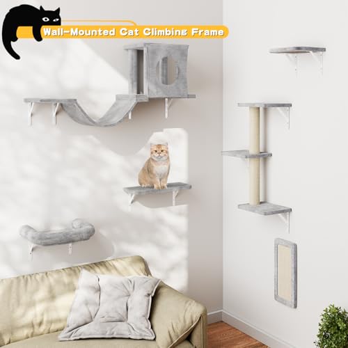 NUNU LAB Wall Mounted Cat Climber Set with House, Tunnel, Scratcher, Black M305