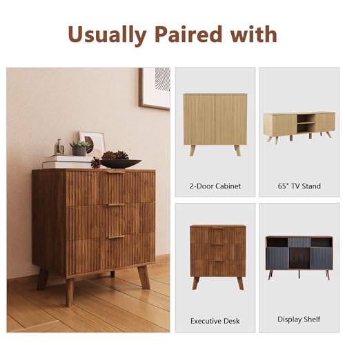 Fluted 5 Drawers Dresser for Bedroom, Wooden Tall Storage, Walnut L1075