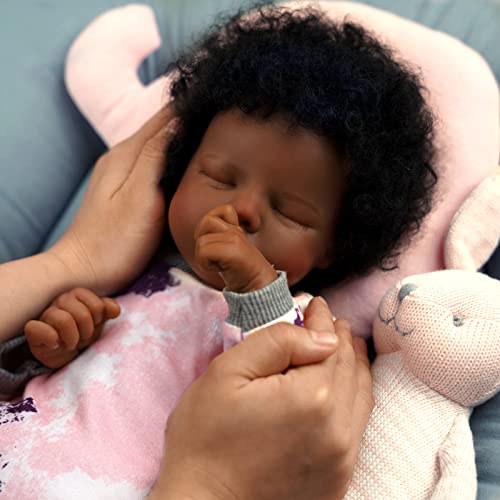 JIZHI Lifelike Reborn Baby Doll Black 17Inch with Cloth Body & Feeding Kit D4907