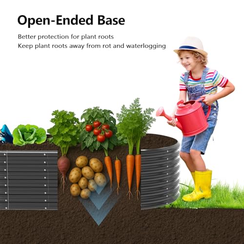 VINGLI 8x4x2ft Galvanized Raised Garden Bed, Oval Planter Box, Black M68155