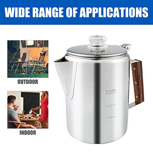 Stainless Steel Coffee Percolator 9 Cup for Campfire & Stovetop Q3376