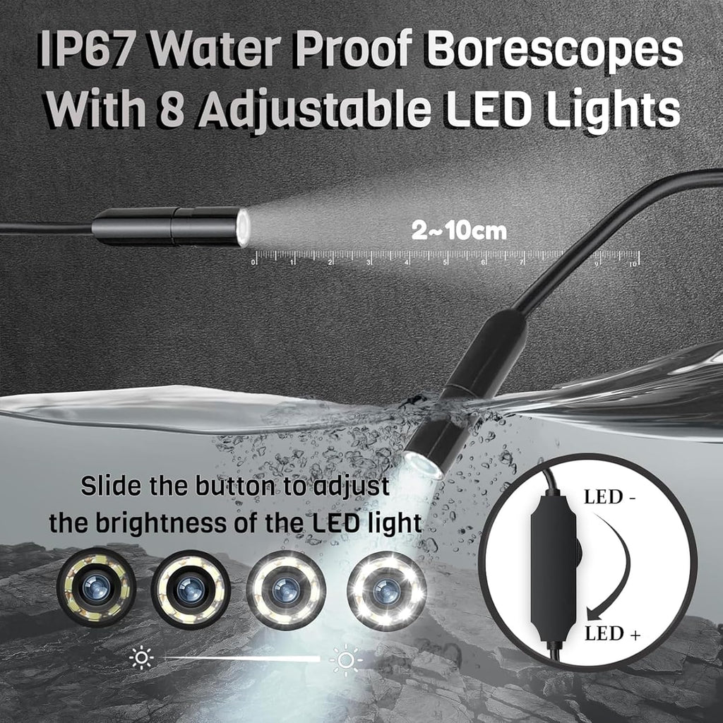 Industrial Endoscope Camera 1920P HD with 8 LED Lights, 16.4ft Cord for iPhone iPad G5437