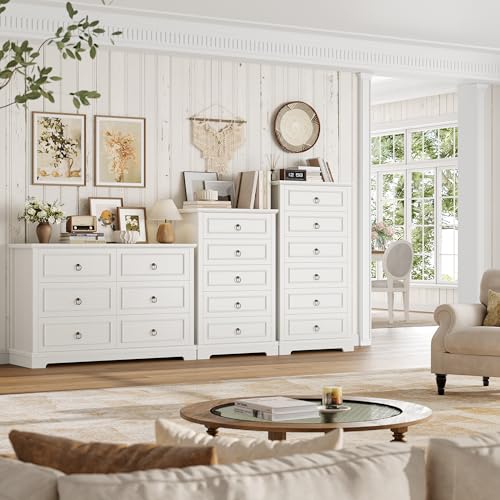 HOSTACK 6 Drawer Dresser for Bedroom, Tall Modern Farmhouse Chest, Dark Brown H747285