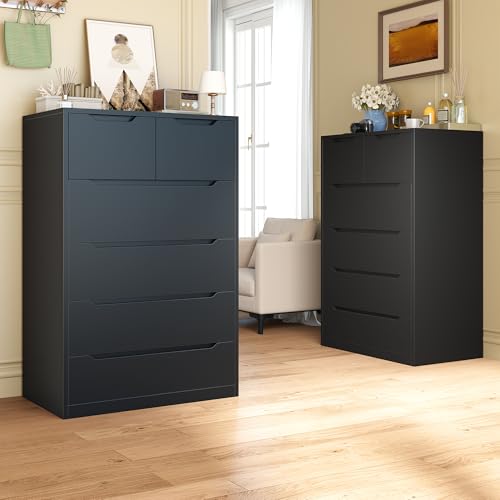 6 Drawer Dresser for Bedroom, Tall Black Chest of Drawers X4524