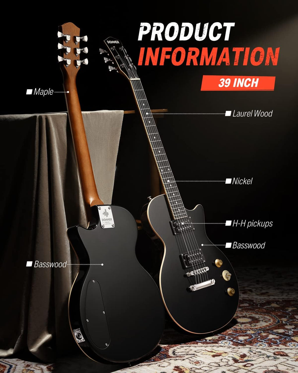 Donner Electric Guitar LP Solid Body 39 Inch with Circle Looper Pedal X285299
