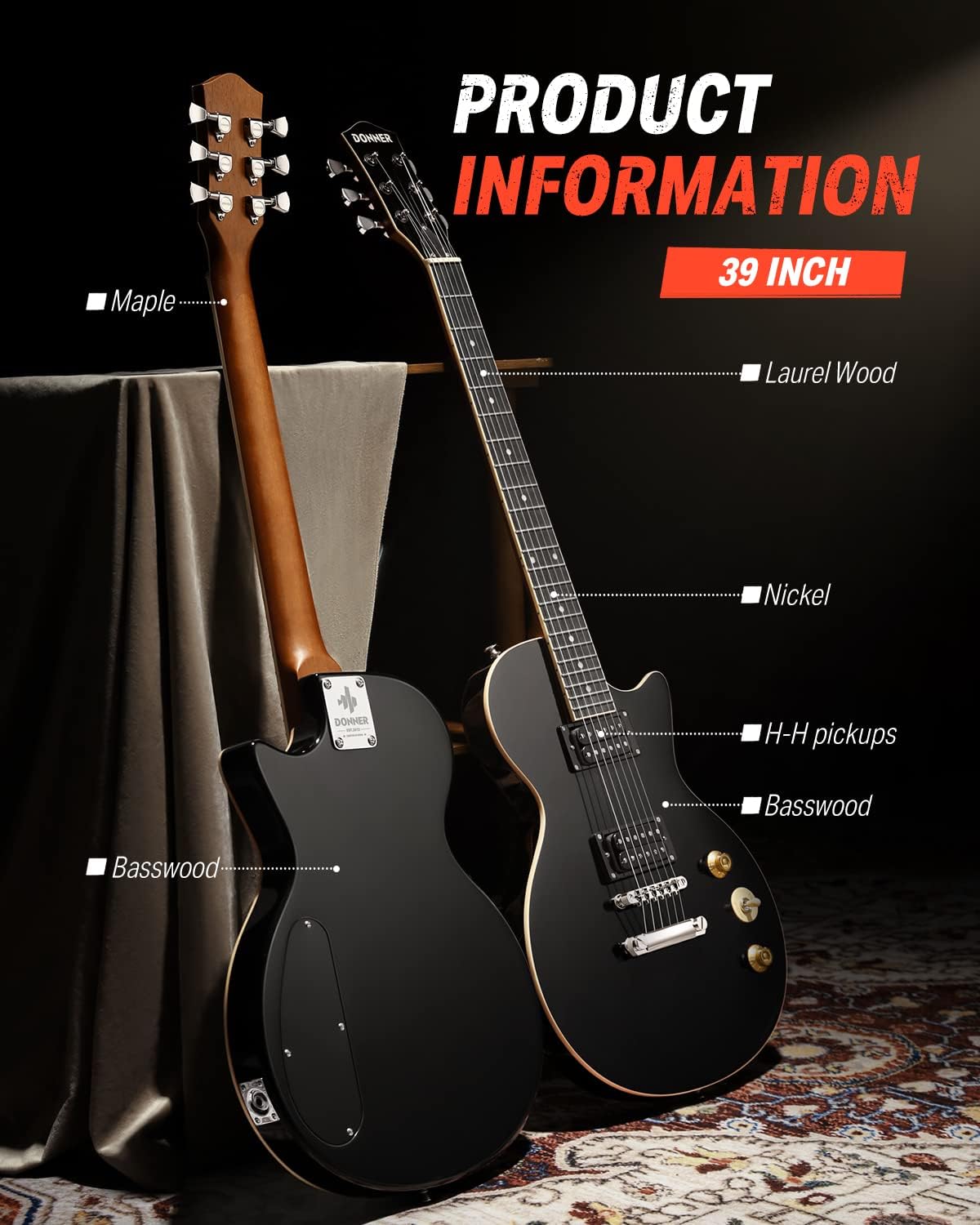 Donner Electric Guitar LP Solid Body 39 Inch with Circle Looper Pedal X285299
