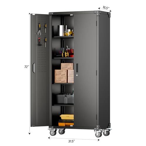 Aobabo 73''H Metal Garage Storage Cabinet with Wheels, Black S572804
