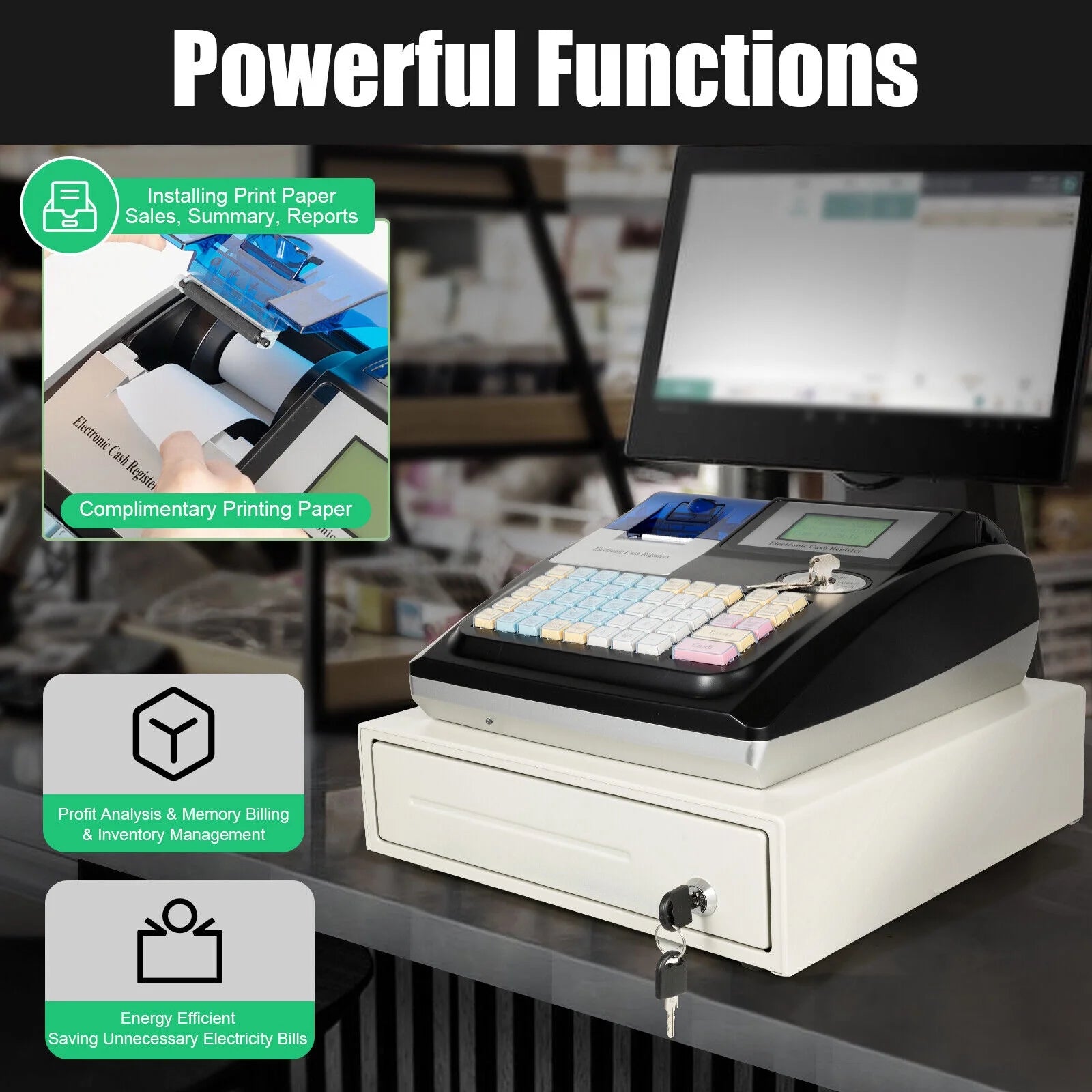 Electronic POS System Cash Register 48 Keys for Retail R449647