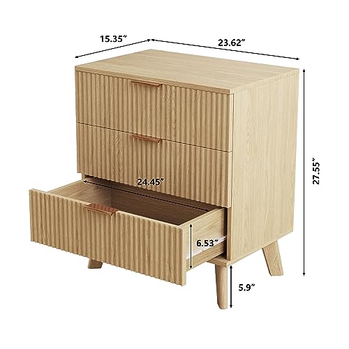 Fluted 5 Drawers Dresser for Bedroom, Wooden Tall Storage, Walnut L1075