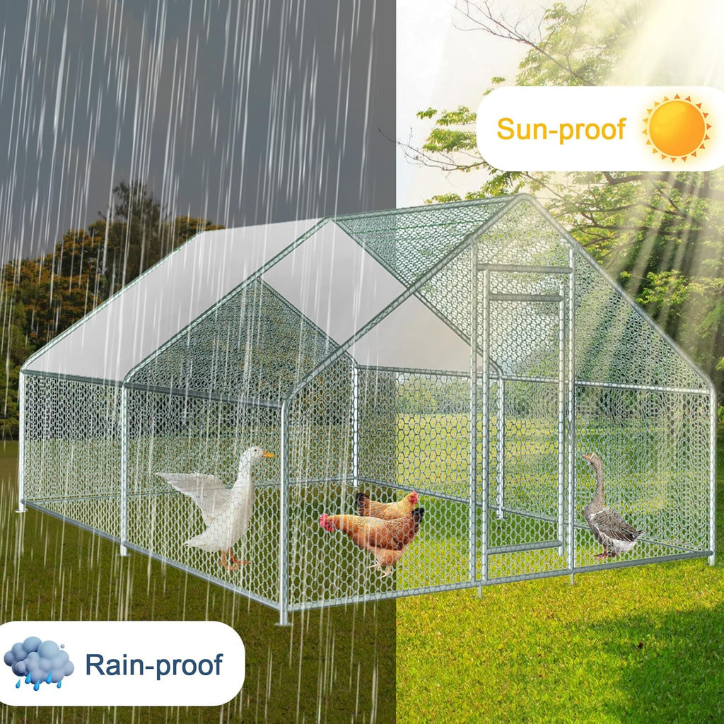 13x10x6.5 FT Metal Chicken Coop Walk-in Run with Waterproof Cover M5091