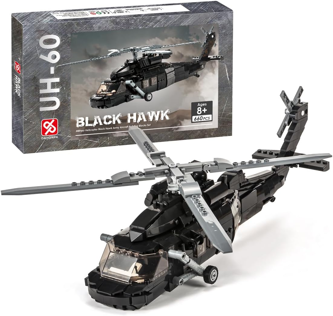 DAHONPA UH-60 Helicopter Black Hawk Medium Utility Military Army Airplane Building Bricks Set with Figure, 700 Pieces Air-Force Build Blocks Toy, Gift for Kid and Adult