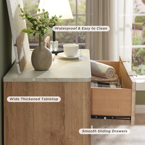T4TREAM 5 Drawer Dresser with Faux Marble Top, Dark Grey T583