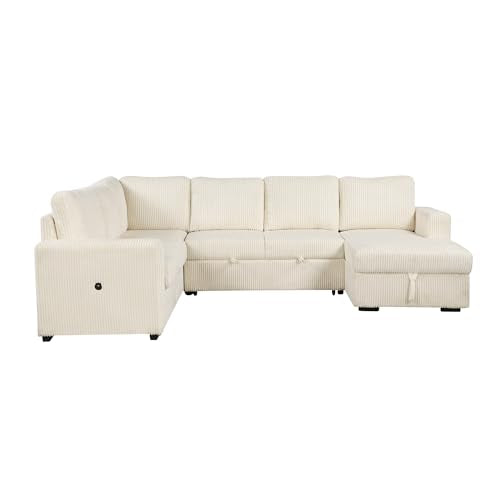L-Shaped Pull Out Sleep Sofabed with Storage Chaise, Chenille Upholstered X30892