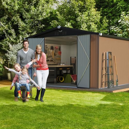 Metal Storage Shed 10x12 Outdoor Building with Lockable Doors T60989