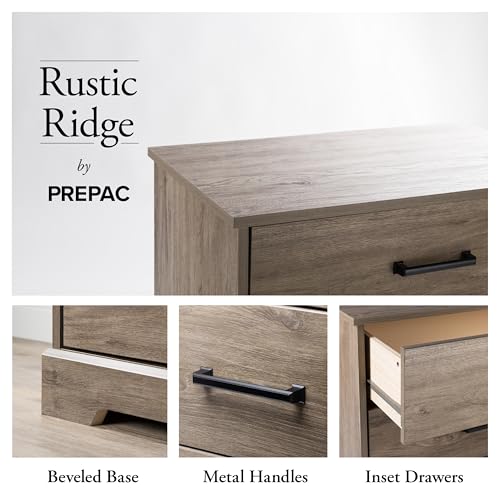 Prepac Rustic Ridge Farmhouse 6-Drawer Double Dresser, Brown X6434
