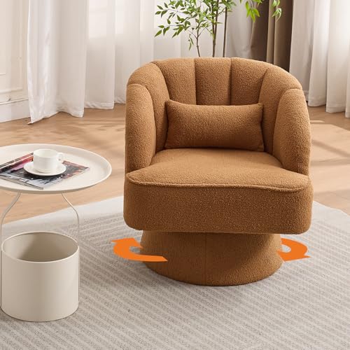GarveeHome Modern Swivel Barrel Accent Chair, Teddy Fabric Upholstered Armchair, Black W334223