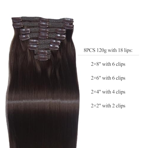 Clip in Hair Extensions Real Human Hair 18 Inch Dark Brown P97467