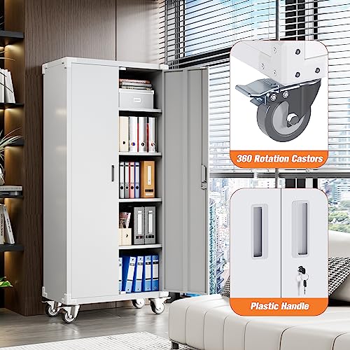 Aobabo 73''H Metal Garage Storage Cabinet with Wheels, Black S572804