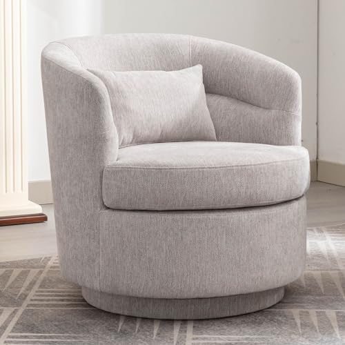 CANMOV Swivel Accent Chair 360 Degree Round Barrel Chair with Pillow, Grey I257