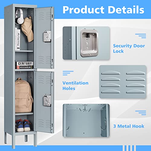 Letaya Metal Lockers 5 Doors 66" Tall Steel Storage Cabinet Gray G40479