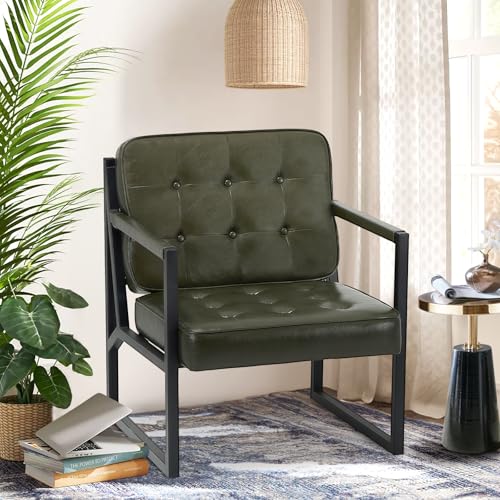 COLAMY Mid Century Modern Accent Chair Set of 2, Faux Leather, Black S4169