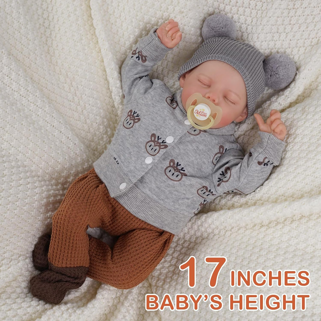 BABESIDE Reborn Baby Dolls 17-Inch Soft Body Realistic Boy with Toy Accessories Gift Set Q212855