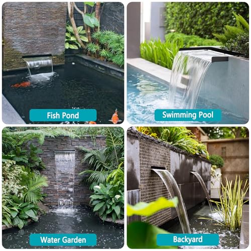Pond Waterfall Kit with LED Lights, 12 Inch Stainless Steel Spillway, 880GPH Pump O35083