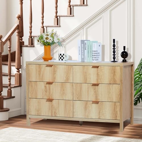 Fluted 5 Drawers Dresser for Bedroom, Wooden Tall Storage, Walnut L1075