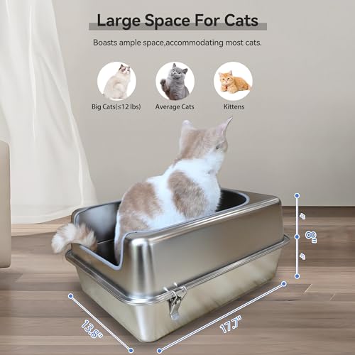 Stainless Steel Litter Box with Metal Lid and Scoop for Large Cats L7907