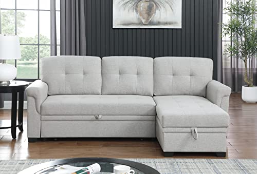 L-Shaped Pull Out Sleep Sofabed with Storage Chaise, Chenille Upholstered X30892