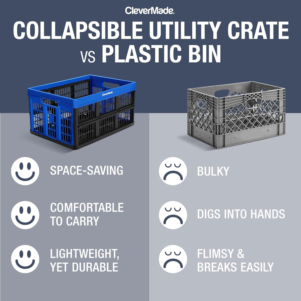 CleverMade Collapsible Utility Crate, Red, 45L, Stackable Plastic Storage Bin W43394
