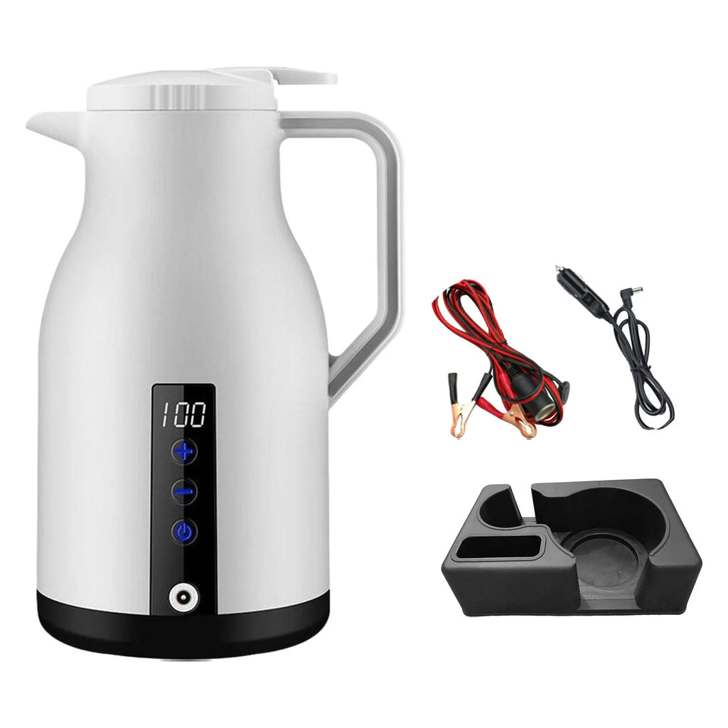Portable Electric Car Kettle for Tea Milk, White with Base G4114