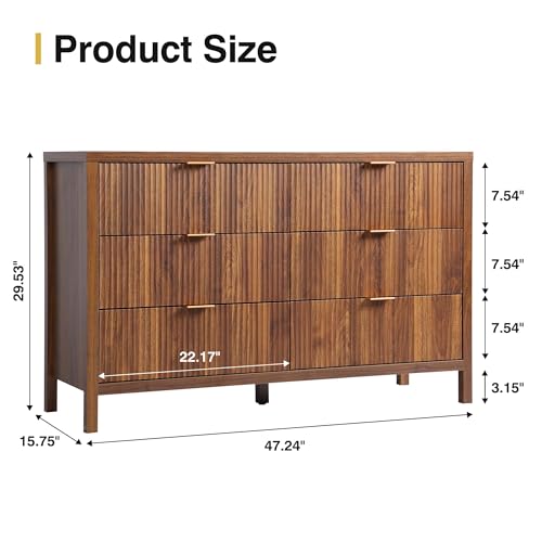 Fluted 5 Drawers Dresser for Bedroom, Wooden Tall Storage, Walnut L1075