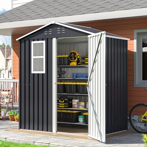 10x10 FT Outdoor Metal Storage Shed with Lockable Doors, Grey Q804763