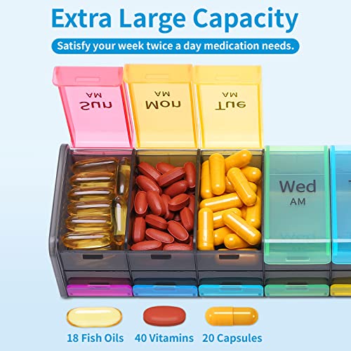 Extra Large Weekly Pill Organizer 2 Times a Day, AM PM 7 Day Jumbo Pill Box O44444