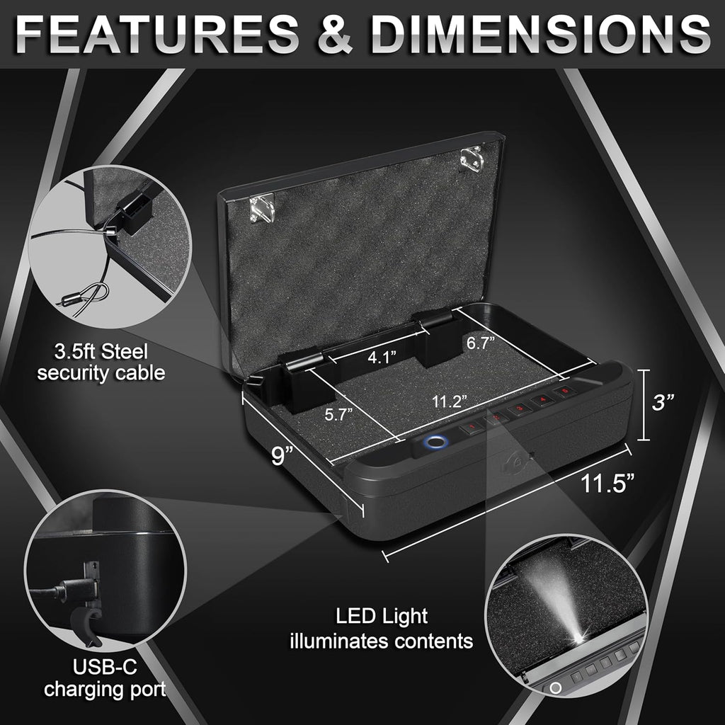 Biometric Gun Safe for Handgun with Fingerprint Reader and PIN Keypad O28853