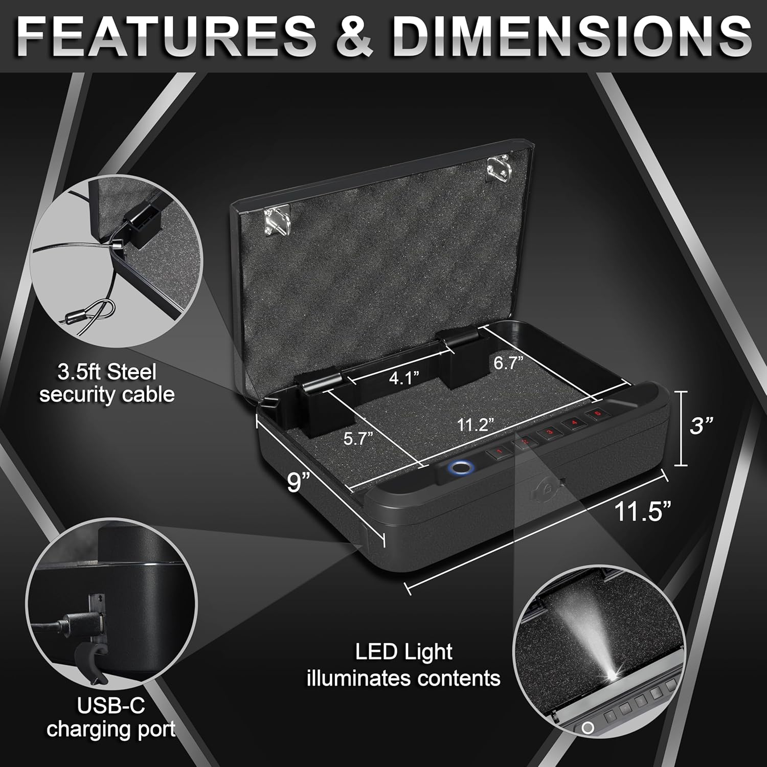 Biometric Gun Safe for Handgun with Fingerprint Reader and PIN Keypad O28853