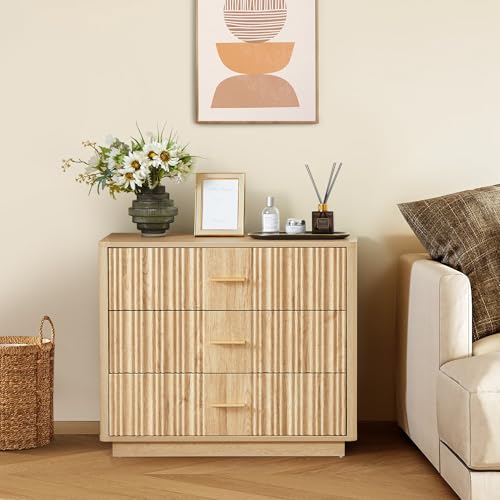 Fluted 5 Drawers Dresser for Bedroom, Wooden Tall Storage, Walnut L1075