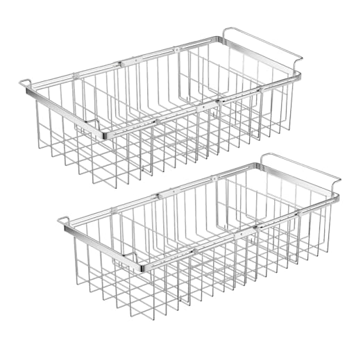 Orgneas Chest Freezer Organizer Bins, Capacity Expandable Deep Freezer Baskets Adjustable From 15.5" to 24.5" Metal Wire Storage with Removable Divider Sheets, 2Pcs