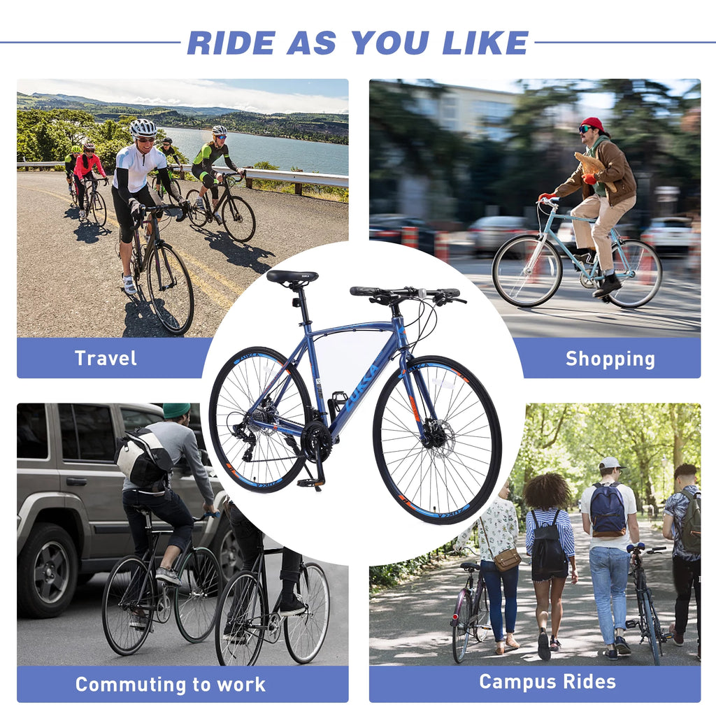 24in Hybrid Road Bike 24 Speed Disc Brakes Lightweight Commuter Bike B213415