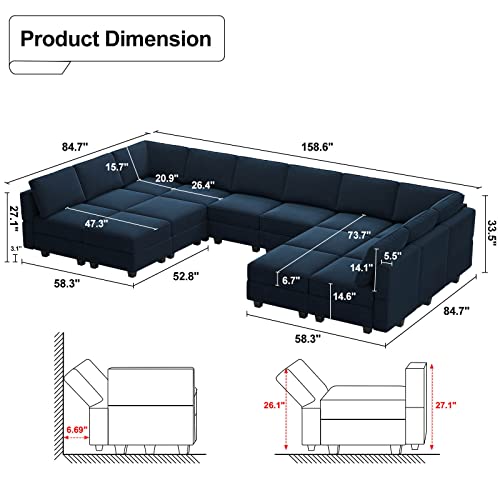 Belffin Oversized Modular Sectional Sofa with Double Chaises and Storage F17277
