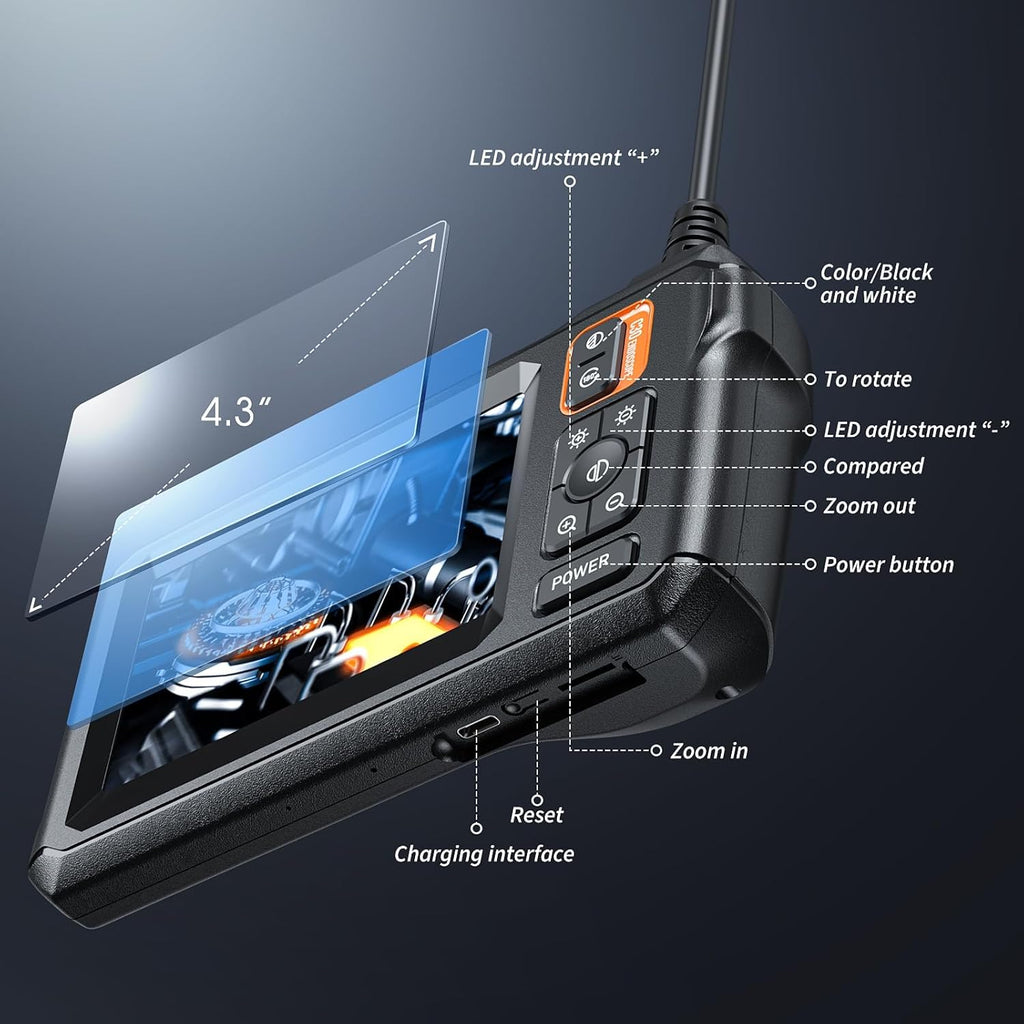 Endoscope Camera with Light - 1920P HD Borescope, 16.4FT Semi-Rigid Cord, IP67 Waterproof D167582