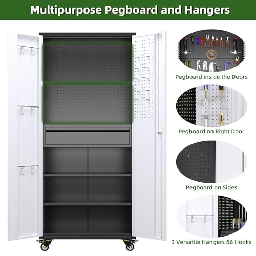 Aobabo 73''H Metal Garage Storage Cabinet with Wheels, Black S572804