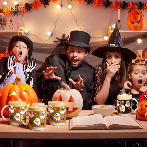 Vesici 12 Pcs Halloween Ghost Glass Mugs 12 oz with Handle U17698
