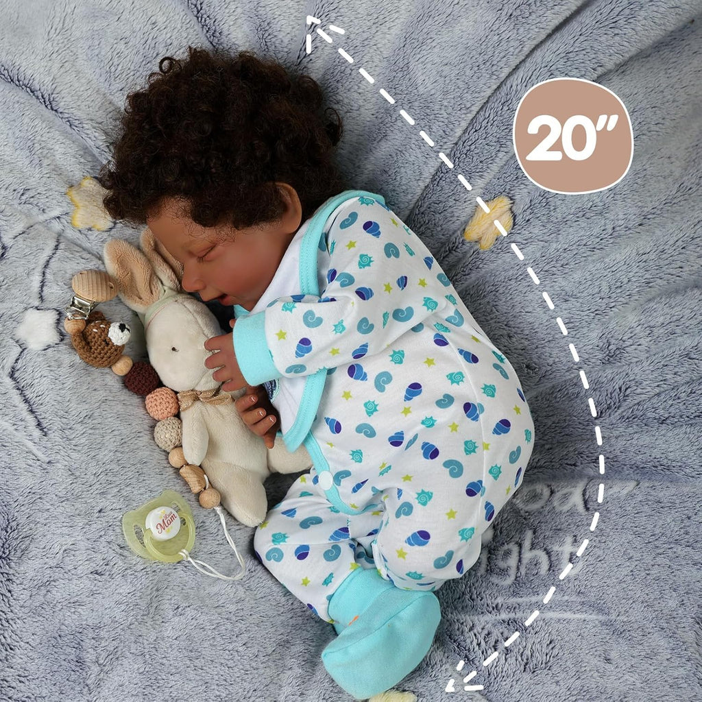 BABESIDE Lifelike Reborn Black Boy Doll 20 Inch Soft Body Realistic Vinyl Head N10732